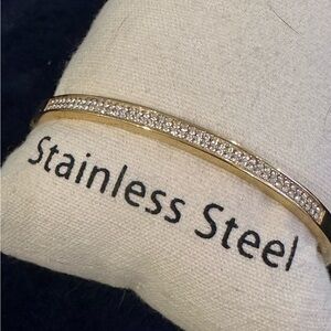 Elegant Stainless Steel Gold Plated Bangle with CZs